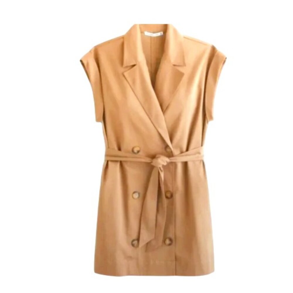 Abercrombie & Fitch, Camel, Brown, Sleeve, Trench, Sleeveless, Collar, Size LT